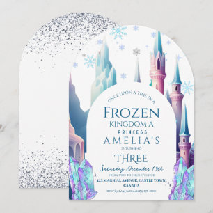 Frozen 3. Geburtstag Cartoon Schloss Einladung