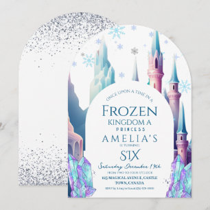 Frozen 6. Geburtstag Cartoon-Schloss Einladung