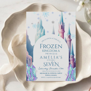 Frozen 7. Geburtstag Cartoon Schloss Einladung