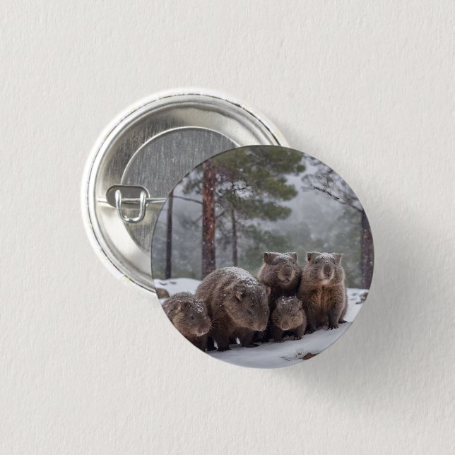 Frozen Burrow: Australian Wombat Family Button (Vorne & Hinten)