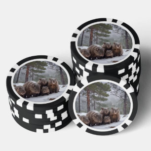 Frozen Burrow: Australian Wombat Family Pokerchips