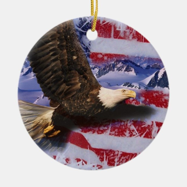 Frozen Eagle und amerikanische Flagge Keramik Ornament (Vorne)
