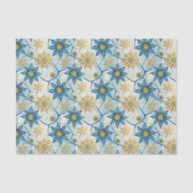 Frozen Elegance Blue and Gold Snowflake Seidenpapier (Vorderseite)