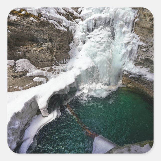 Frozen Falls at Johnson Creek, Alberta Quadratischer Aufkleber (Vorderseite)