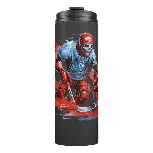 Frozen Fury: Eishockey-Skelett-T-Shirt Thermosbecher (Vorderseite)