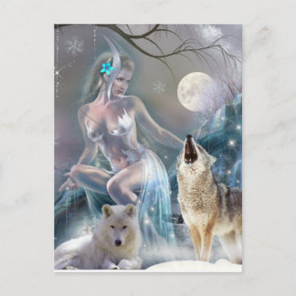 Frozen in Time Winter Girl and Wolves Postkarte