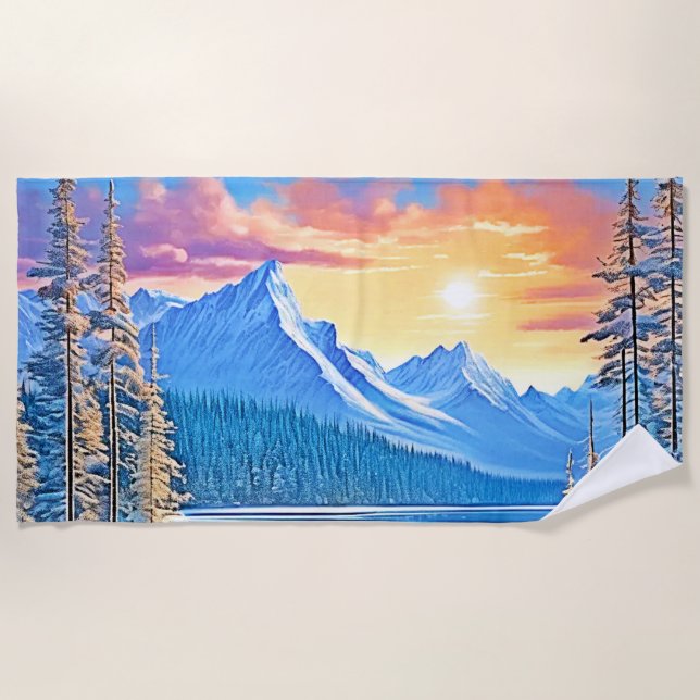 Frozen Lake Sunset Art Strandtuch (Vorderseite)