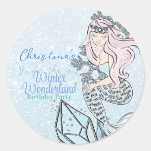 Frozen Mermaid Princess Winter Theme Party Runder Aufkleber