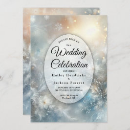 Frozen Petals in a Golden Winter Mist Wedding Einladung