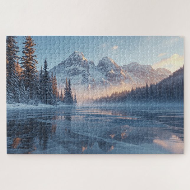 Frozen Serenity – Majestic Winter Lake Landscape Puzzle (Horizontal)