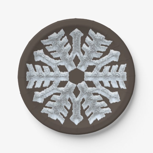 Frozen Snowflake Elegant Braun Weihnachten Pappteller (Vorderseite)
