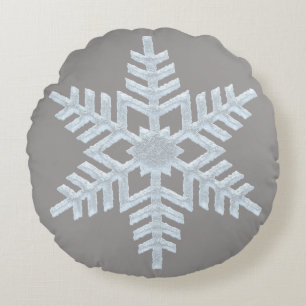 Frozen Snowflake Elegante Gray Luxus Weihnachten Rundes Kissen