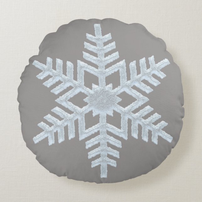 Frozen Snowflake Elegante Gray Luxus Weihnachten Rundes Kissen (Vorderseite)