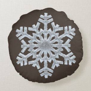 Frozen Snowflake Rich Brown Nature Weihnachten Rundes Kissen