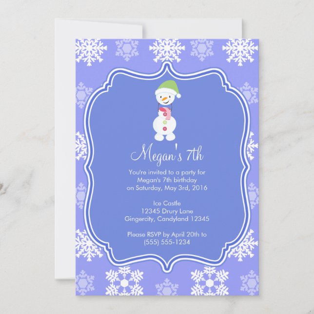 Frozen Snowflake Winter Snowman Geburtstag Einladung (Vorderseite)