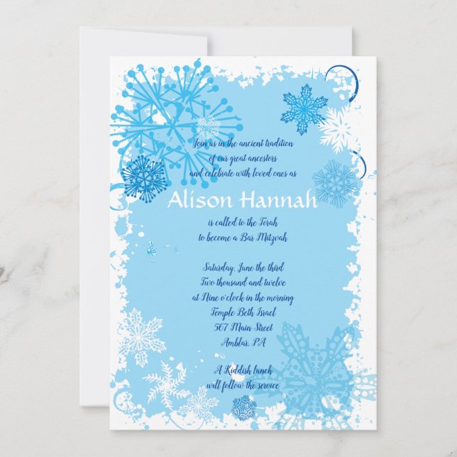 FROZEN SNOWFLAKES Bar Bat Mitzvah Einladung (Vorderseite)