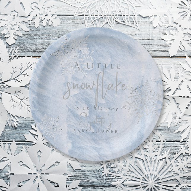 Frozen Winter Silver Snowflake Blue Baby Dusche Pappteller (Von Creator hochgeladen)