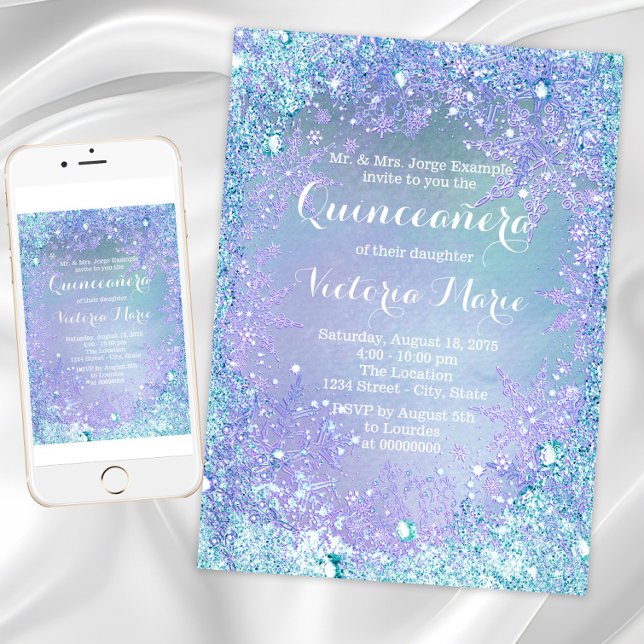 Frozen Winter Wonderland Lila Aquamarine Quinceane Einladung (Winter wonderland birthday party invitation. Any number birthday and event invitation. )