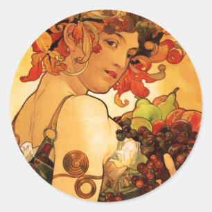 Frucht-Aufkleber Alphonse Mucha Runder Aufkleber
