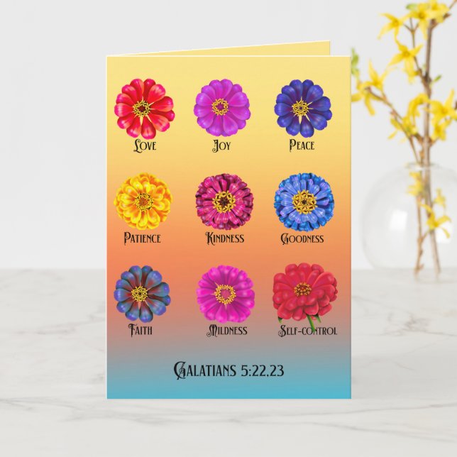 Frucht des Geistes mit Zinnias  Karte (Gelbe Blume)