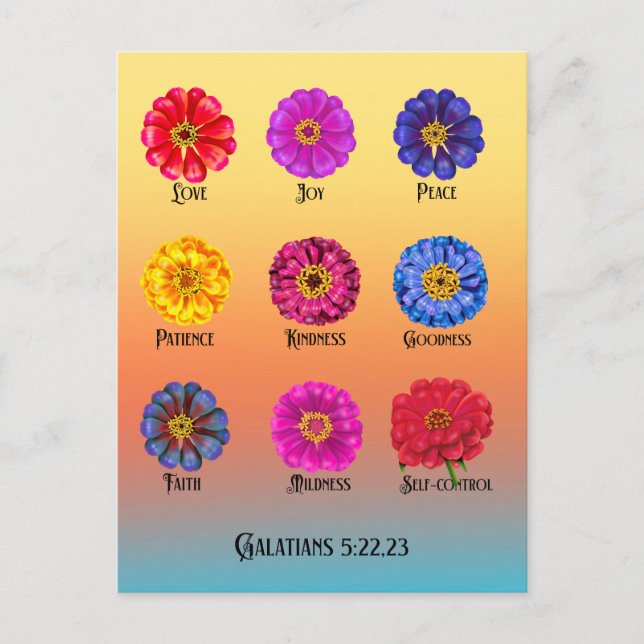 Frucht des Geistes Mit Zinnias Postkarte (Vorderseite)