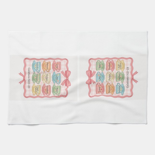 Frucht des Geistes rosa Geschirrtuch (Horizontal)