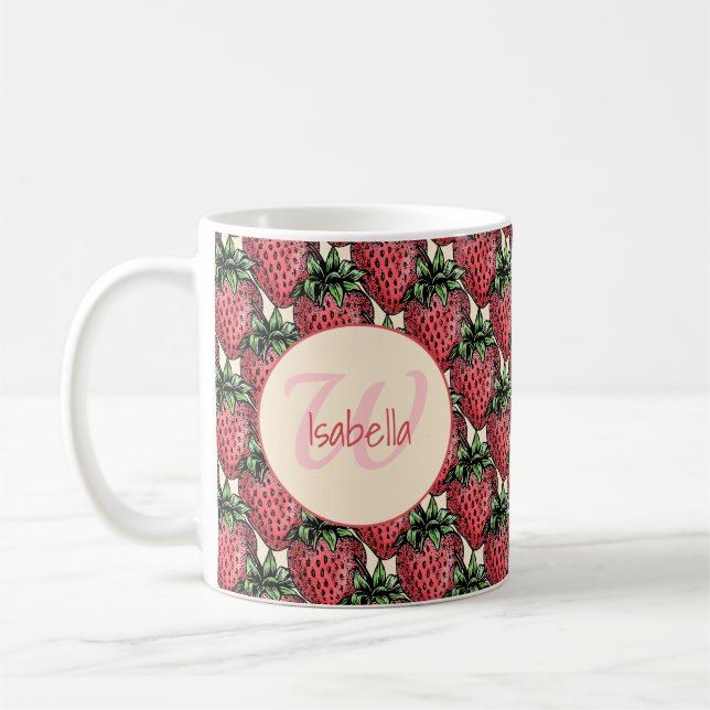 Frucht Erdbeere Cluster Patten Monogram Name Kaffeetasse (Links)