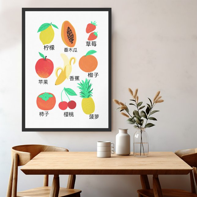 Frucht Flash Cards Chinesischer Fruchtspass Food A Poster (Fruits Flash Cards Chinese Fruity Fun Food Art Poster
)