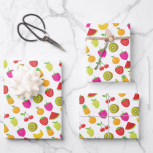 Frucht Lebensmittelmuster Farbenfrohe Erdbeere Wat Geschenkpapier Set