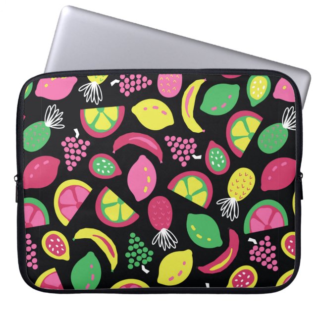 Frucht nahtlos Vintages Muster schwarz-grün gelb  Laptopschutzhülle (Vorderseite)