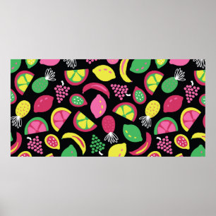 Frucht nahtlos Vintages Muster schwarz-grün gelb Poster