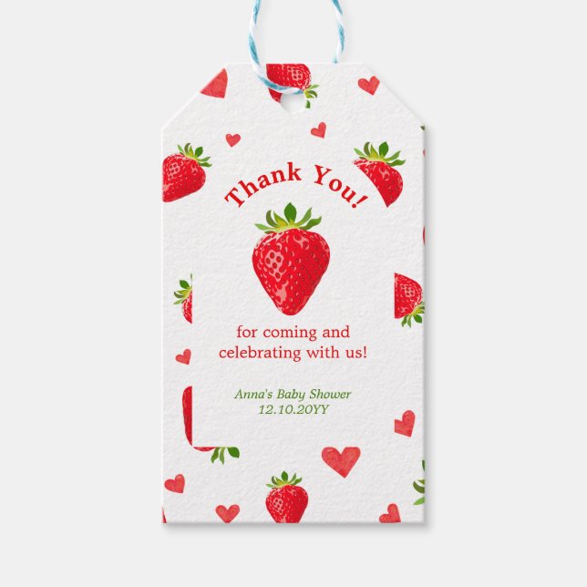 Frucht Strawberry Themed Spring Baby Dusche Geschenkanhänger (Vorderseite)