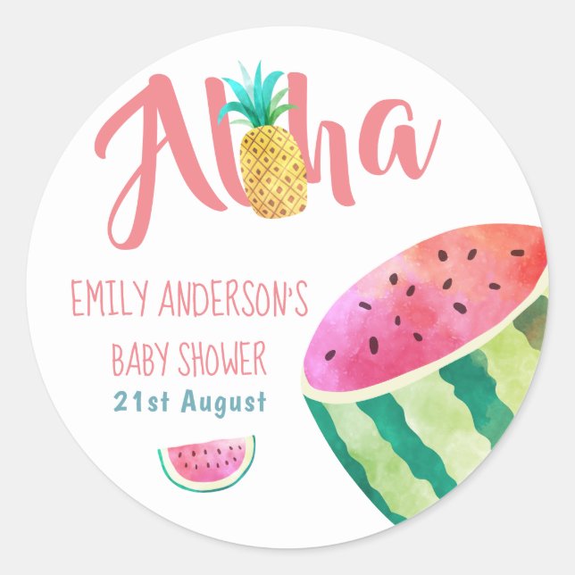 Frucht Tropical Baby Shower Stickers Melon ALOHA (Vorderseite)
