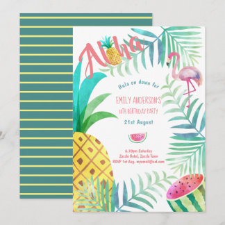 Frucht Tropical Birthday Party lädt Flamingo ein Einladung
