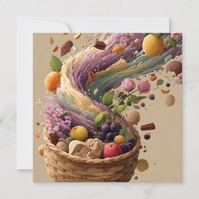 Frucht- und Blumenkorb-Digitalkunstillustration Karte (Vorderseite)