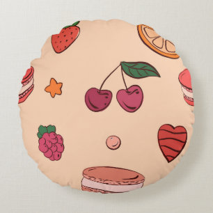 Frucht- und Französisches Macaron-Muster Rundes Kissen