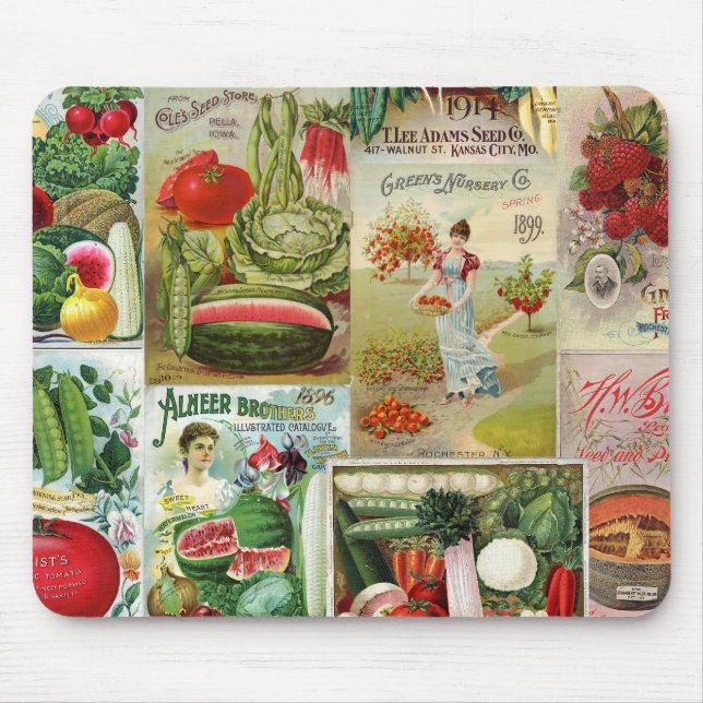Frucht-und Veggies-Samen-Katalog-Collage Mousepad (Vorne)
