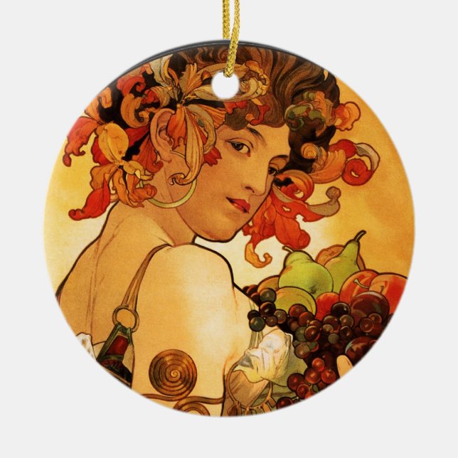 Frucht-Verzierung Alphonse Mucha Keramikornament (Vorne)
