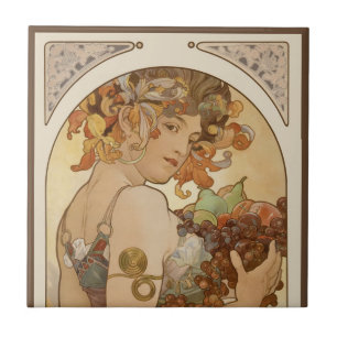 Frucht von Alphonse Mucha, Vintager Jugendstil Fliese