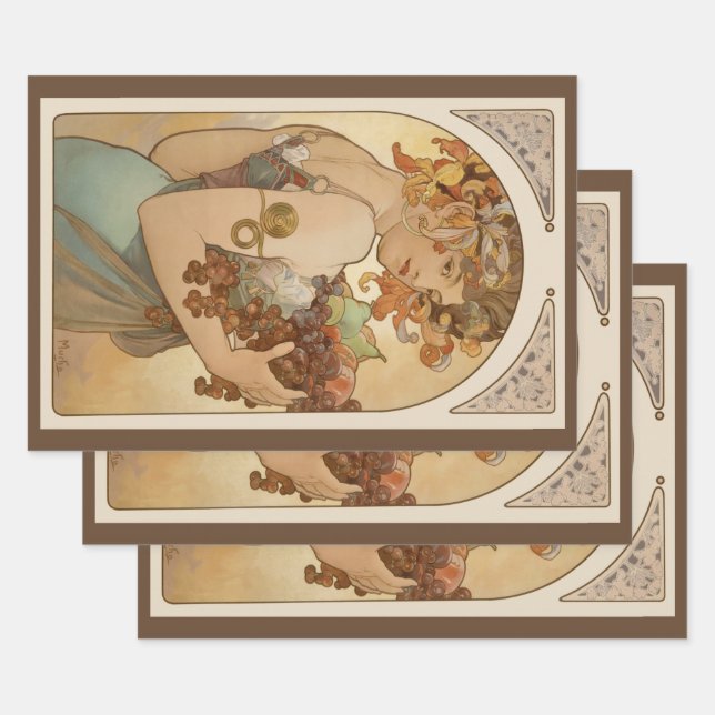 Frucht von Alphonse Mucha, Vintager Jugendstil Geschenkpapier Set (Set)