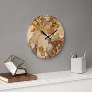 Frucht von Alphonse Mucha, Vintager Jugendstil Große Wanduhr