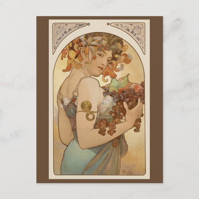 Frucht von Alphonse Mucha, Vintager Jugendstil Postkarte (Vorderseite)