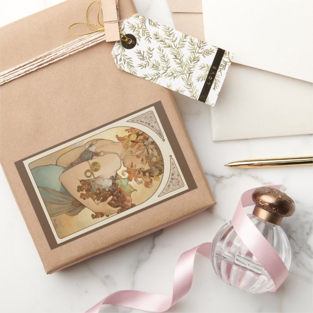 Frucht von Alphonse Mucha, Vintager Jugendstil Rechteckiger Aufkleber (Schenken)