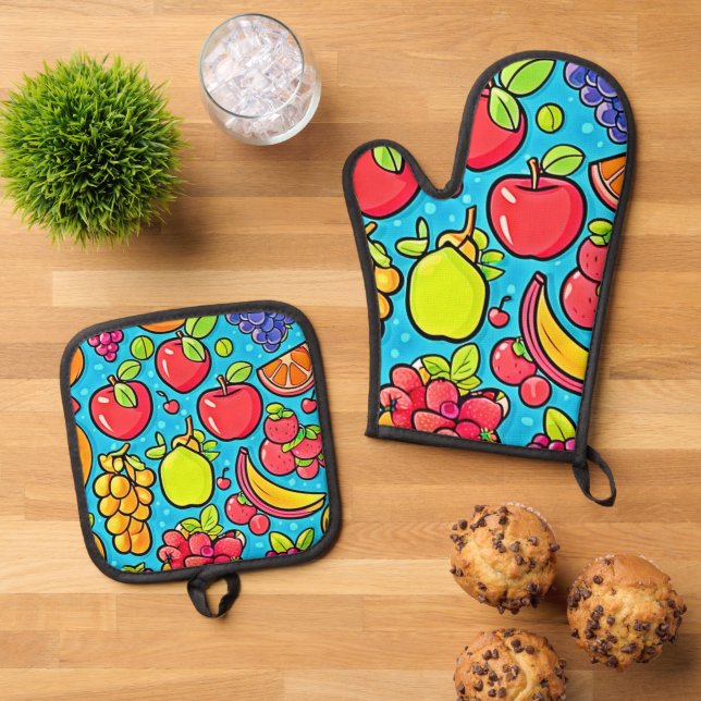 Fruchtbares Musterdesign Ofenhandschuh & Topflappen-Set (Oben Unten)