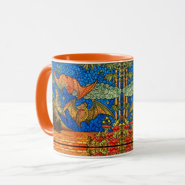 Fruchtbat Gestaltetes Glas Mosaik blau orange Tasse (Vorderseite Links)