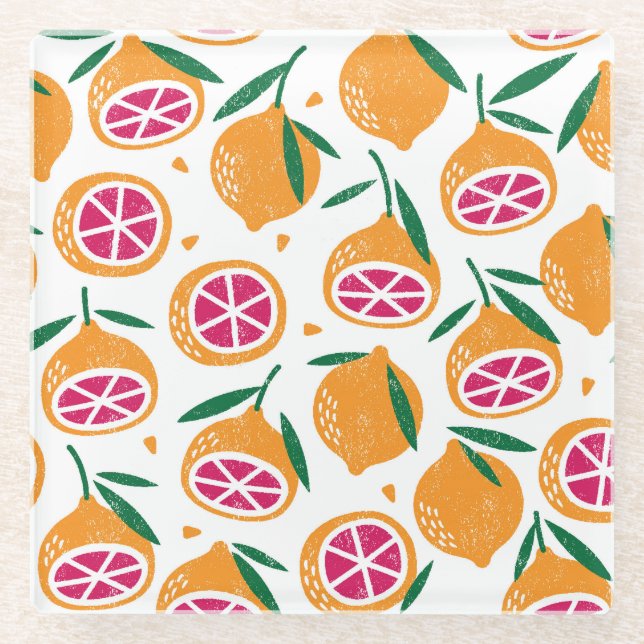 FruchtBriefmarke Texturiert Nahtloses Muster Glasuntersetzer (Vorderseite)