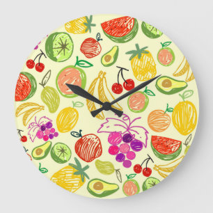 Fruchtdoodle-Muster Große Wanduhr
