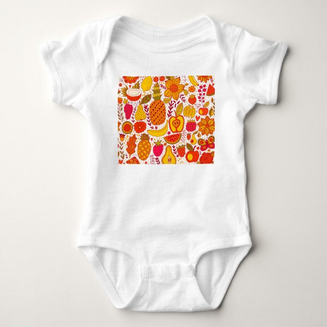Fruchtdoodles: Vintages Sommermuster. Baby Strampler (Vorderseite)
