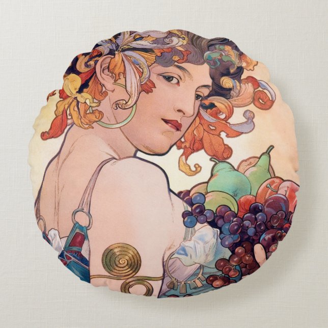 Früchte, Alphonse Mucha Throw Kissen (Vorderseite)