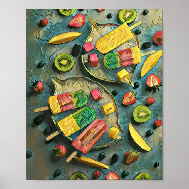 Früchte aus farbigem Eis Poster (Vorne)